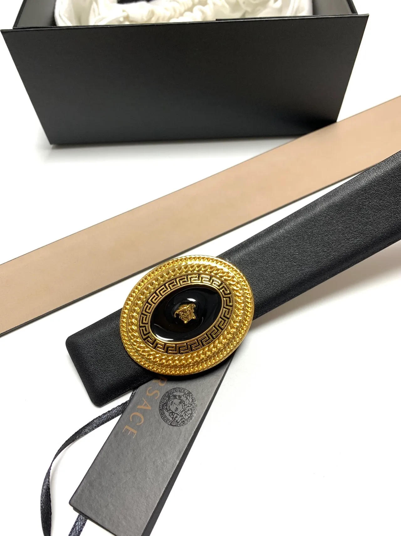 Versace Medusa Belt Black Leather Gold-Tone Buckle Leather Belt 7