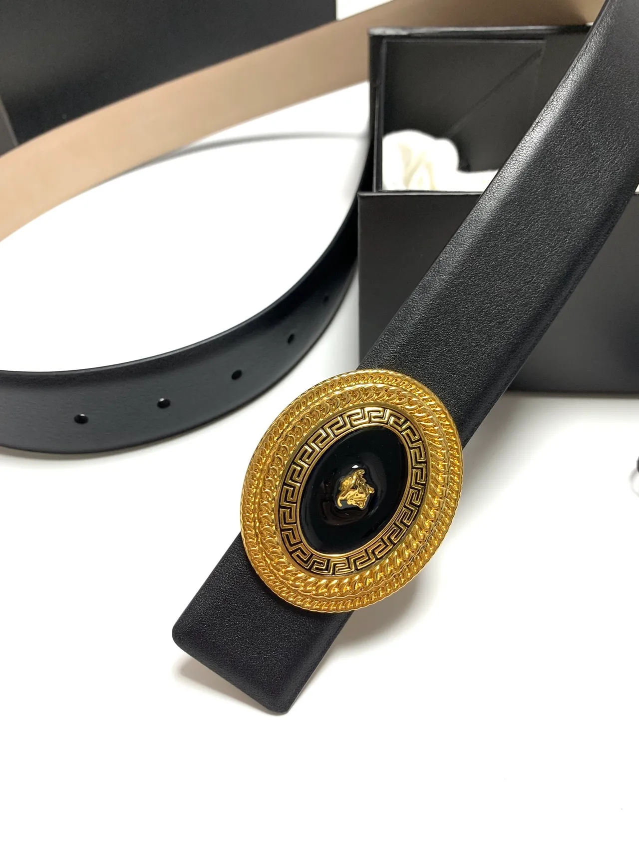 Versace Medusa Belt Black Leather Gold-Tone Buckle Leather Belt 8