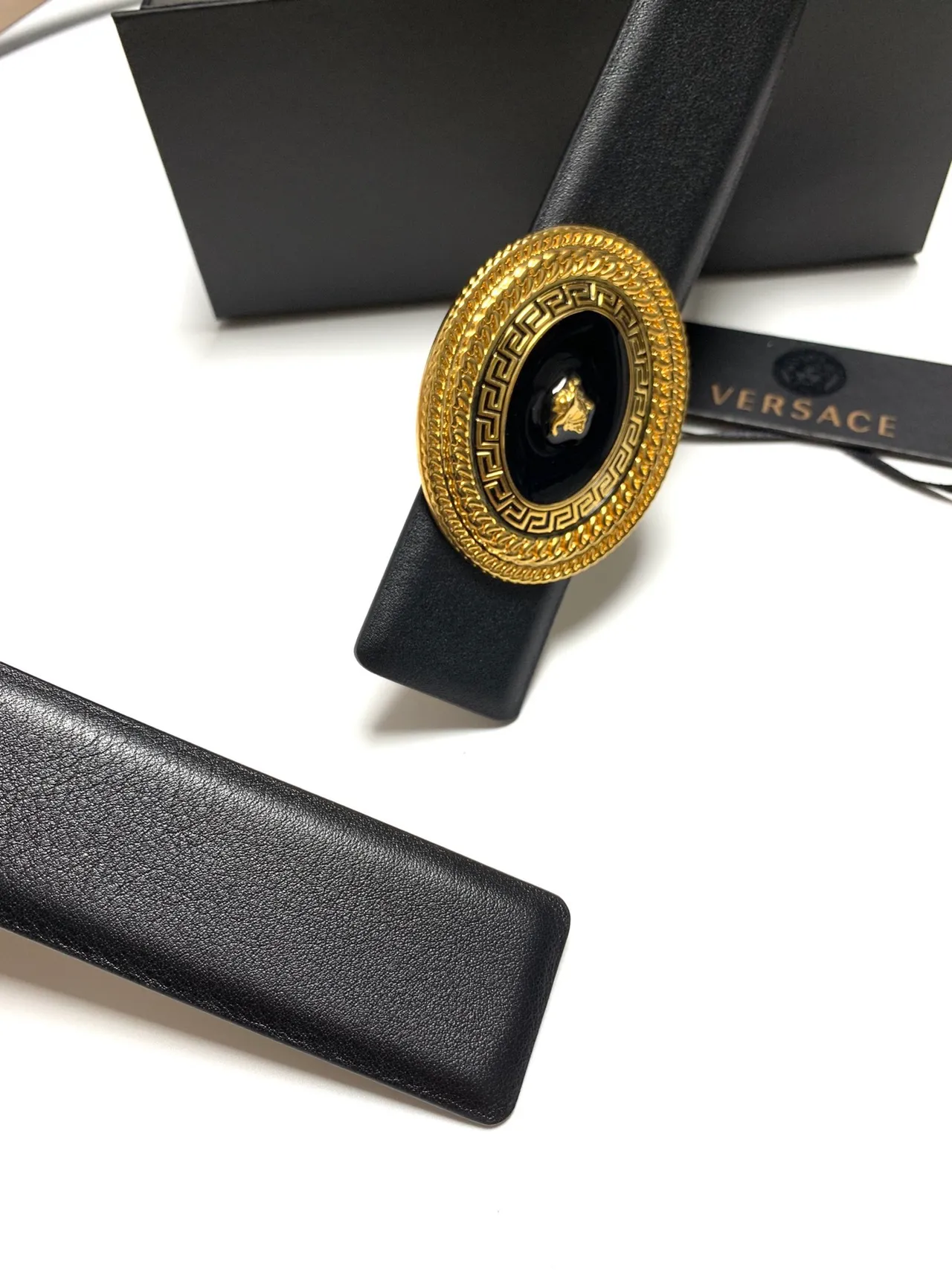 Versace Medusa Belt Black Leather Gold-Tone Buckle Leather Belt 9