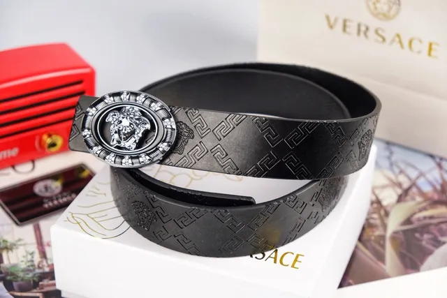 Versace Medusa Belt Black Silver Head Buckle Crystal-Embellished Leather Belt 2