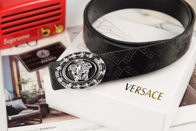 Versace Medusa Belt Black Silver Head Buckle Crystal-Embellished Leather Belt 3