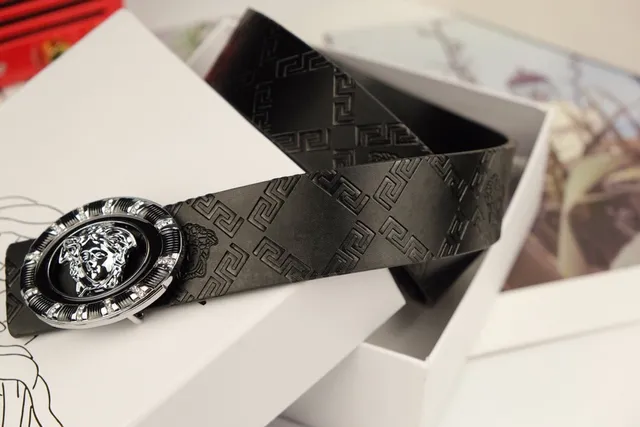 Versace Medusa Belt Black Silver Head Buckle Crystal-Embellished Leather Belt 4
