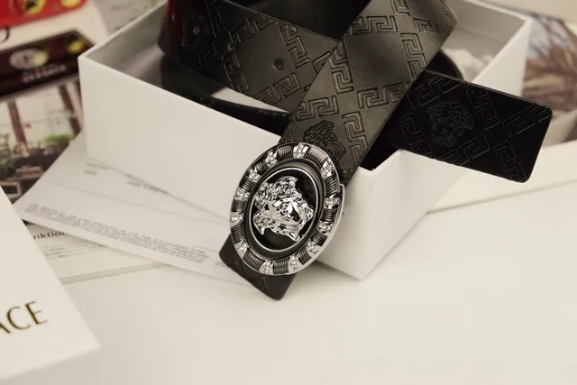 Versace Medusa Belt Black Silver Head Buckle Crystal-Embellished Leather Belt 5