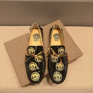 Versace Medusa Loafer Black Gold Patent Leather Loafers