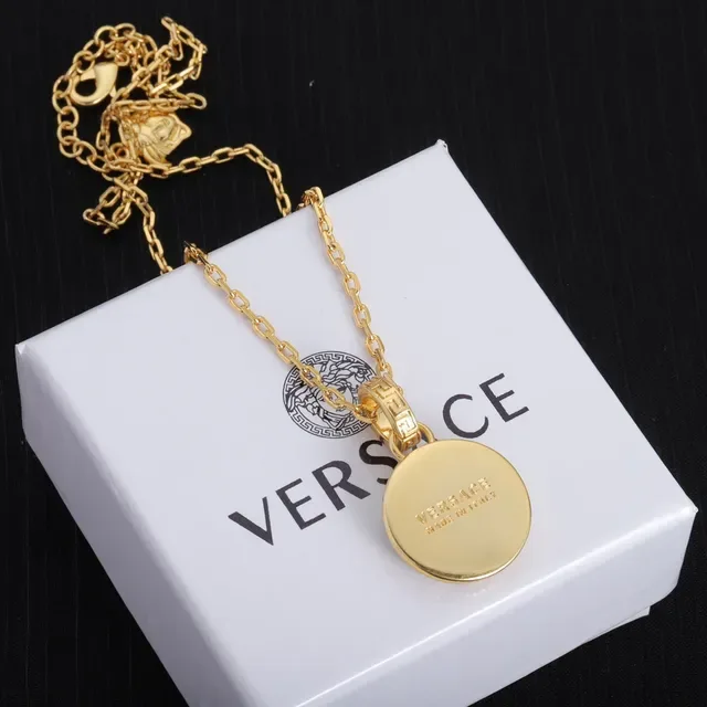 قلادة Versace Medusa ذهبية سلسلة زرقاء دائرية 2