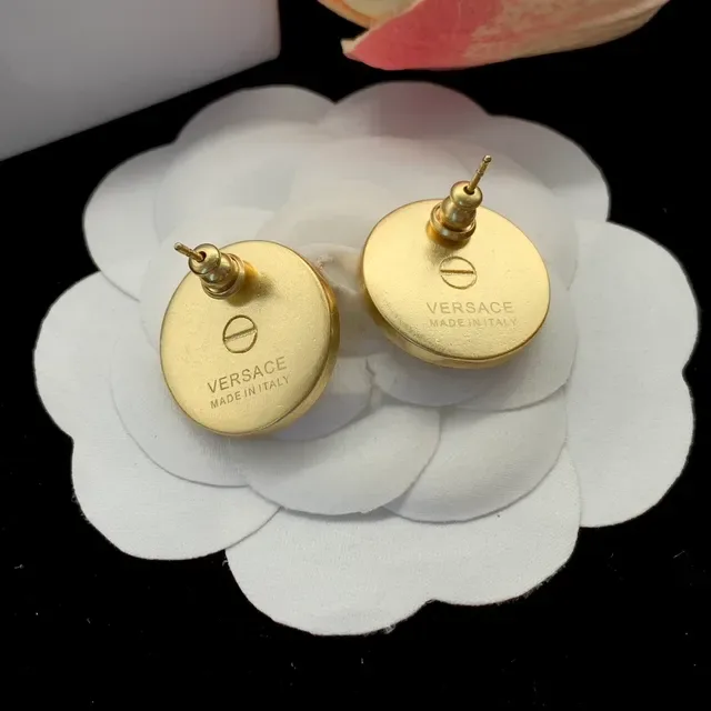 Versace Medusa Stud Green Gold Circular Head Striped Enamel Earrings 5
