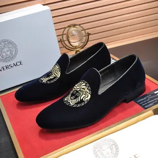 Versace Navy Gold Velvet Upper Embroidered Medusa Head Loafer