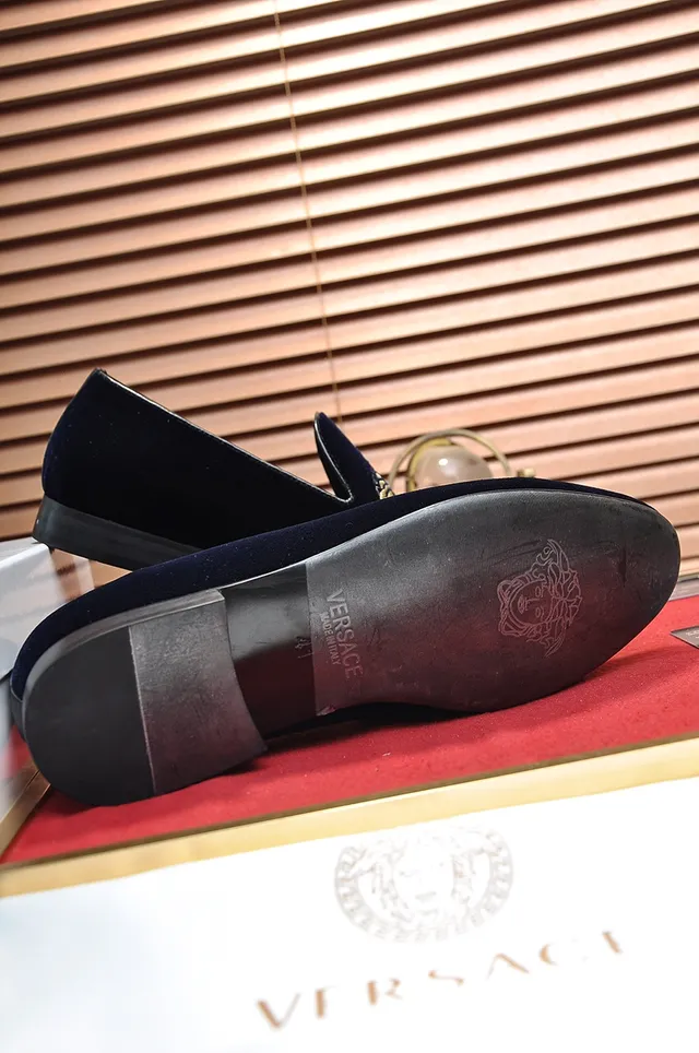 Versace Azul Marino Dorado Terciopelo Superior Bordado Cabeza de Medusa Mocasín 3