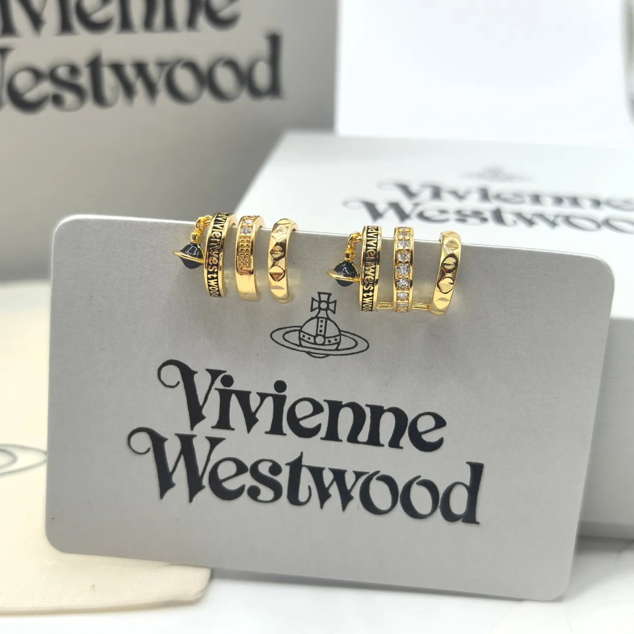 Vivienne Westwood সোনা রুপা গোল নকশা নকশিত ব্যান্ড রিং 6