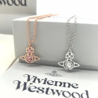 Vivienne Westwood Orb Pendant Necklace Rose Gold Pink Crystal and Silver Clear Crystal Necklaces