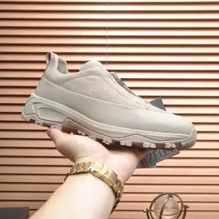 Zegna Beige Suede Laceless Slip-On Sneaker