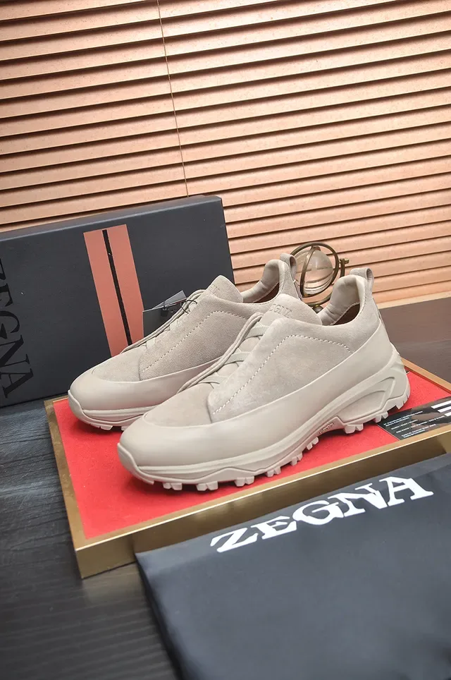 Zegna भूरा स्यूड लेसलेस स्लिप ऑन स्नीकर 4