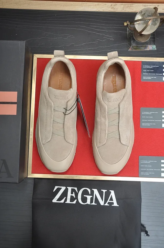 Zegna भूरा स्यूड लेसलेस स्लिप ऑन स्नीकर 5
