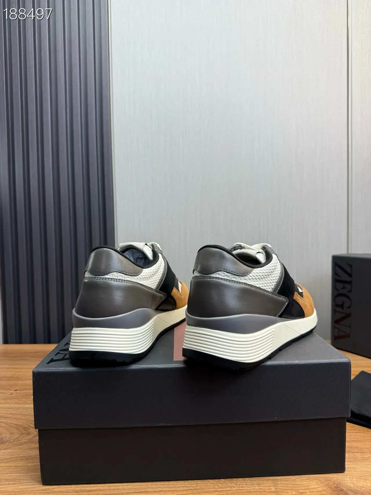 Zegna Black Brown Multi-Material Panelled Asymmetrical Overlay Lifestyle Sneakers 2