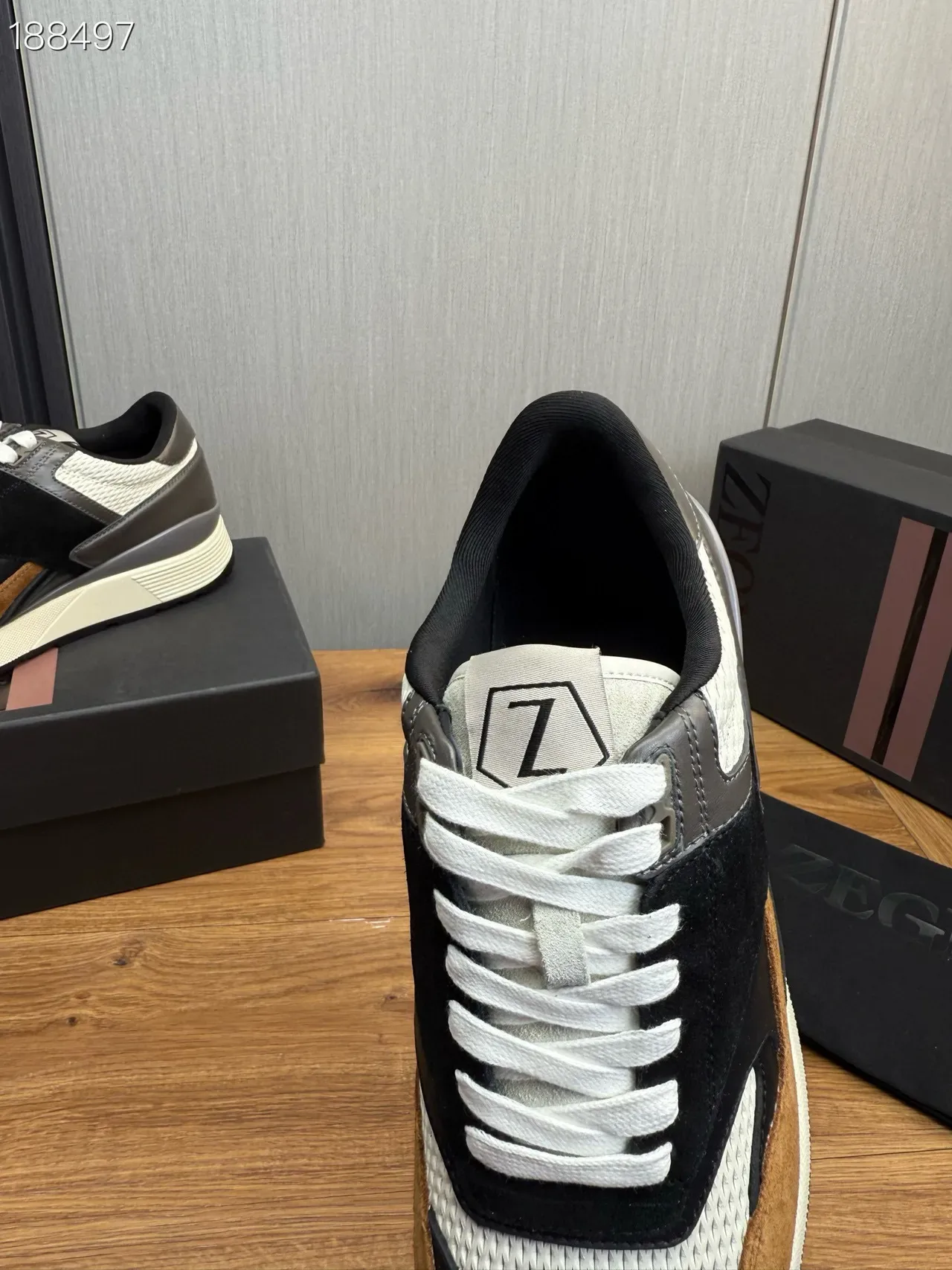 Zegna Black Brown Multi-Material Panelled Asymmetrical Overlay Lifestyle Sneakers 3