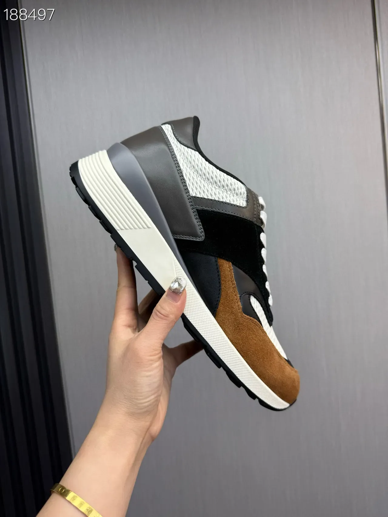 Zegna Black Brown Multi-Material Panelled Asymmetrical Overlay Lifestyle Sneakers 4