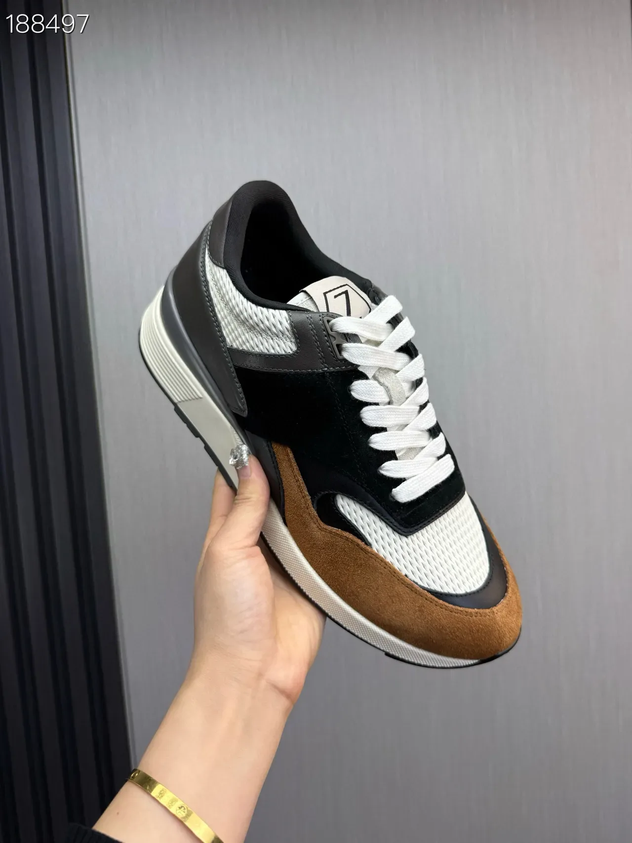 Zegna Black Brown Multi-Material Panelled Asymmetrical Overlay Lifestyle Sneakers 5