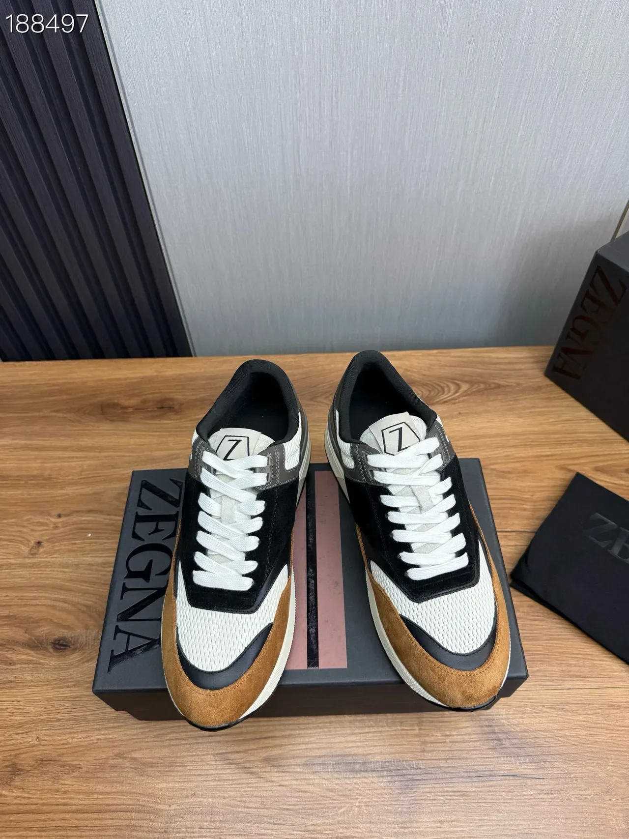 Zegna Black Brown Multi-Material Panelled Asymmetrical Overlay Lifestyle Sneakers 6