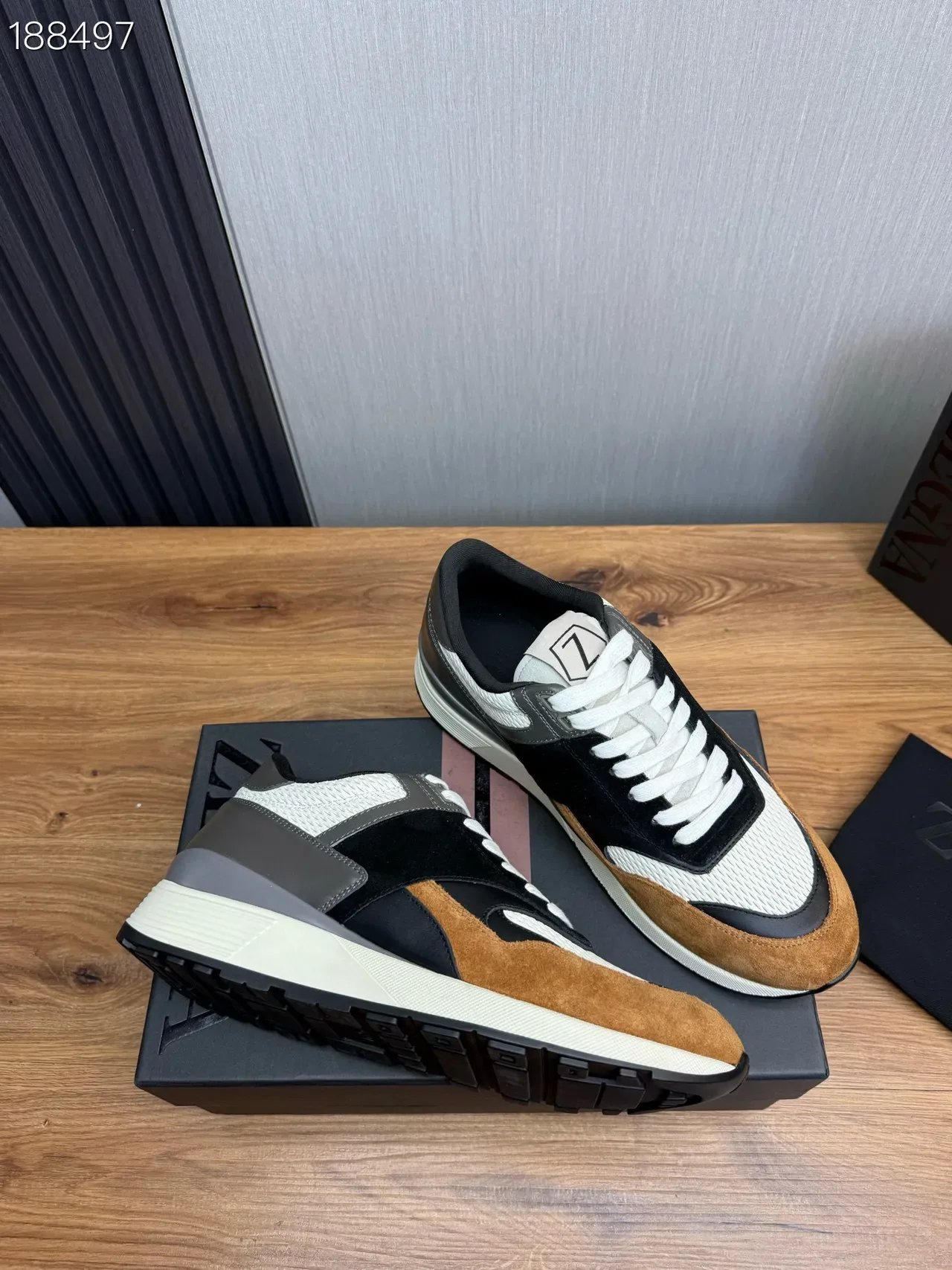 Zegna Black Brown Multi-Material Panelled Asymmetrical Overlay Lifestyle Sneakers 7