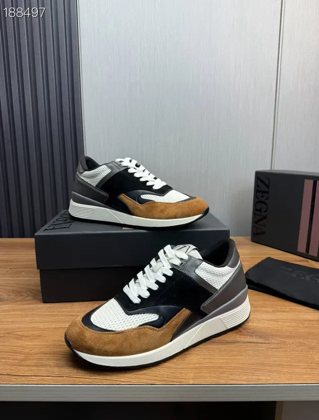 Zegna Black Brown Multi-Material Panelled Asymmetrical Overlay Lifestyle Sneakers 8
