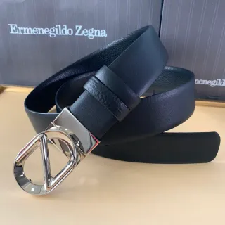Zegna काले चांदी चमकदार D-Ring Buckle टेक्स्चर्ड केपर टैब चमड़े की बेल्ट