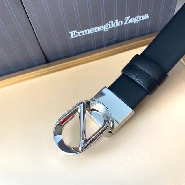 Zegna Preto Prateado Polido D-Ring Buckle Texturizado Keeper Tab Cinto de Couro 4
