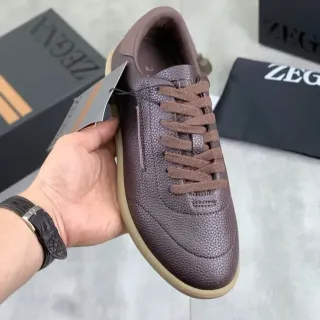 Zegna Brown Pebbled Leather Gum Sole Casual Shoe