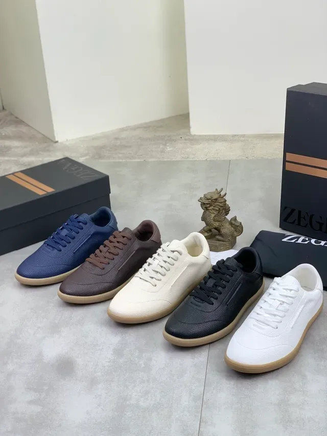 Zegna بني جلد مقشر قاع مطاط حذاء كاجوال 5