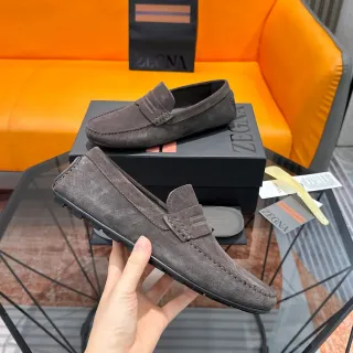 Zegna Penny Loafer Gray Black Suede Upper Strap Loafer