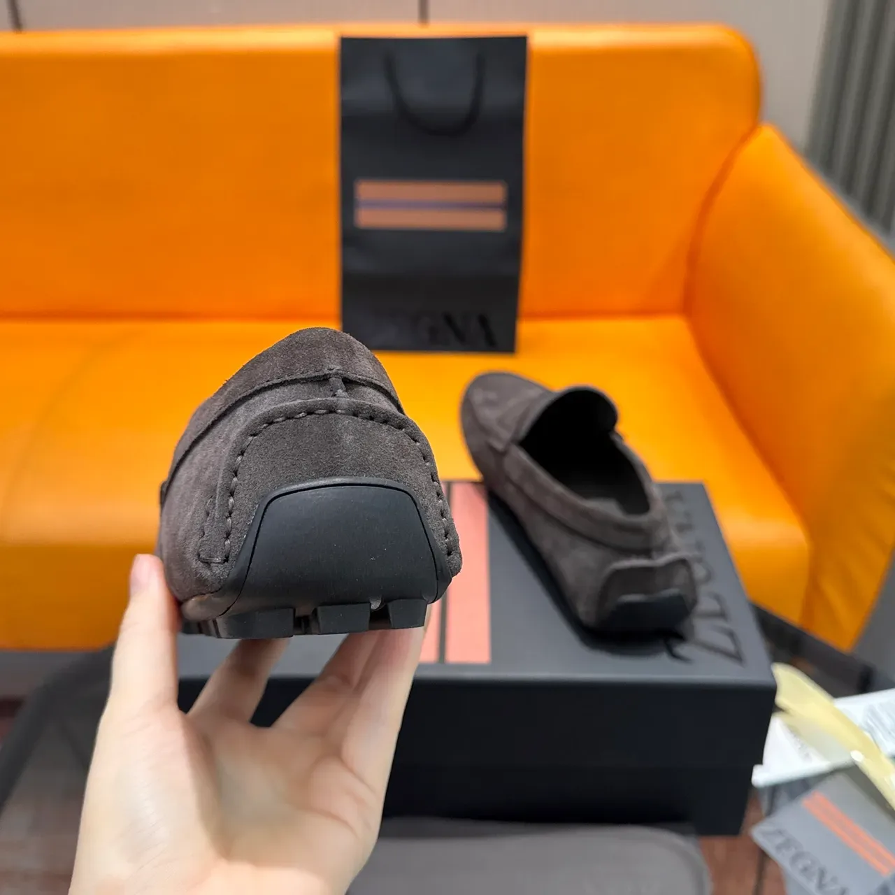 Zegna Penny Loafer Gray Black Suede Upper Strap Loafer 2