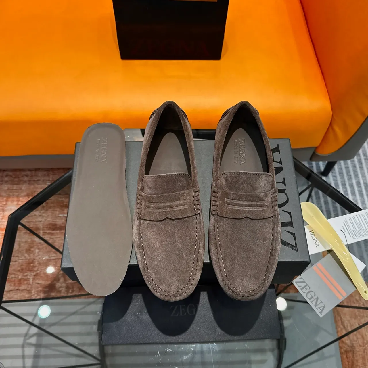 Zegna Penny Loafer Gray Black Suede Upper Strap Loafer 4
