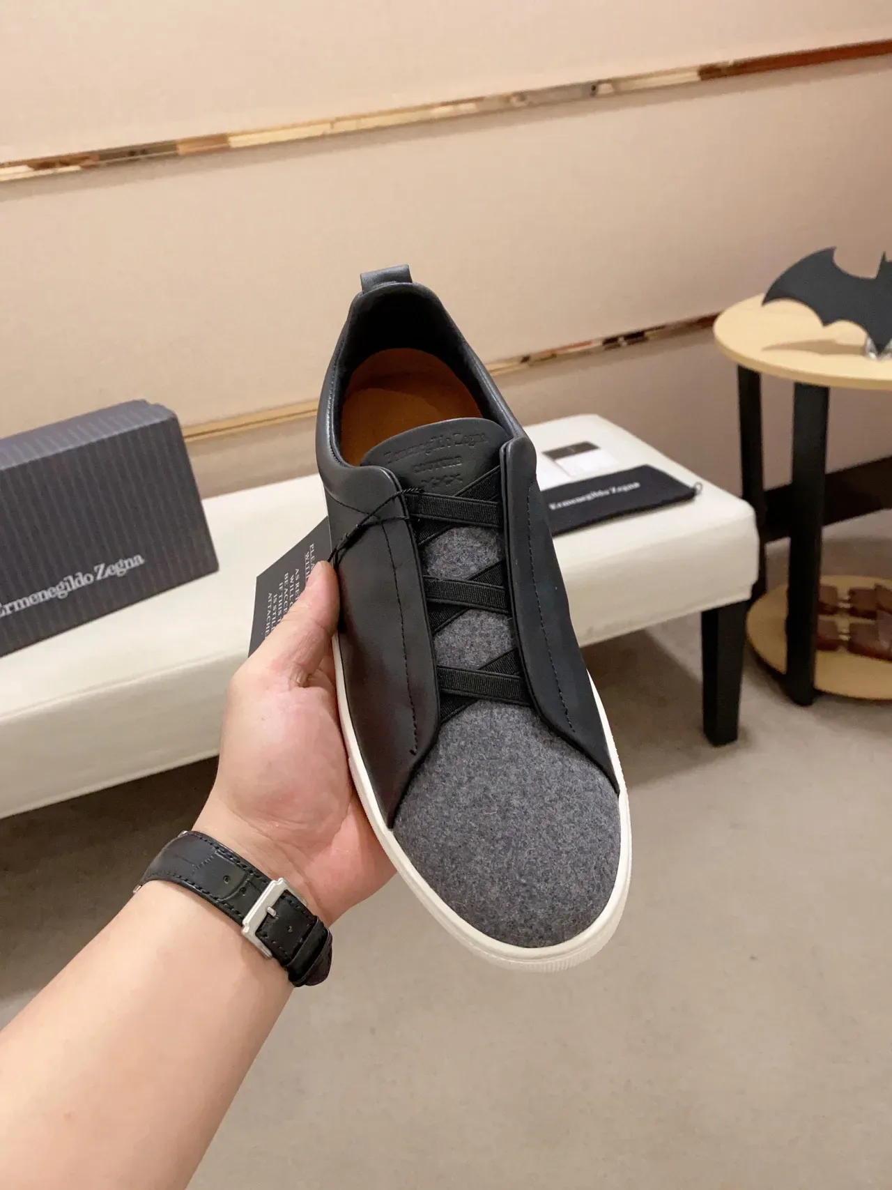 Zegna 两色皮革羊毛一脚穿运动鞋 2