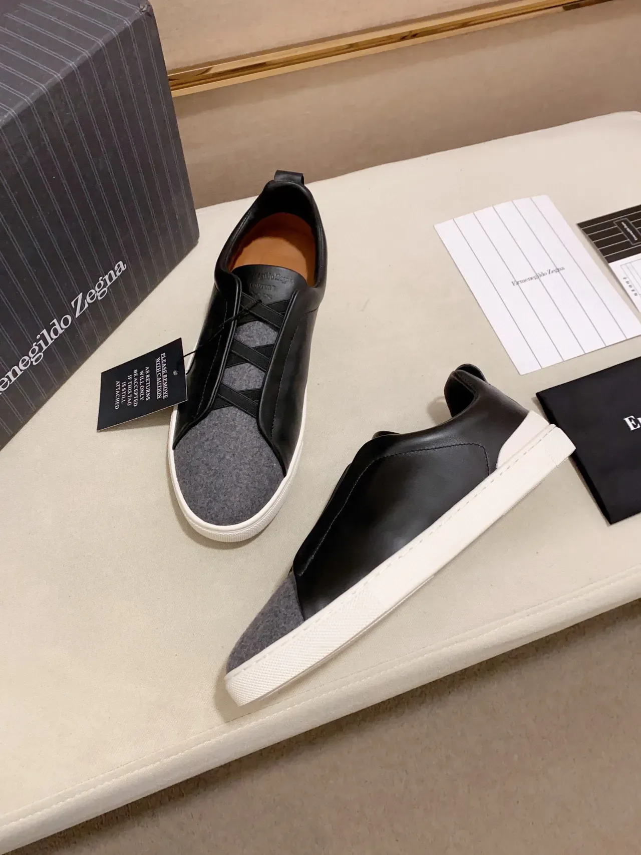 Zegna 两色皮革羊毛一脚穿运动鞋 5