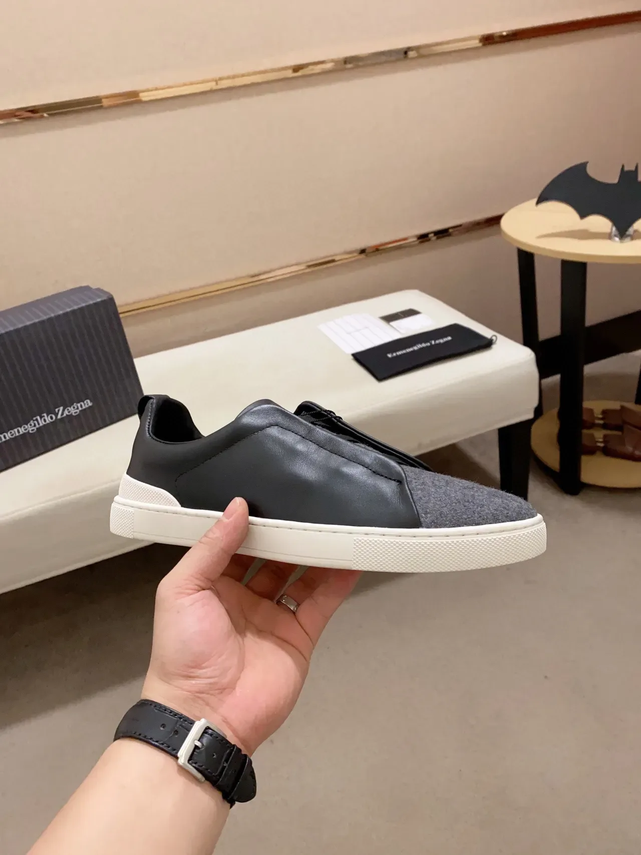 Zegna 两色皮革羊毛一脚穿运动鞋 8