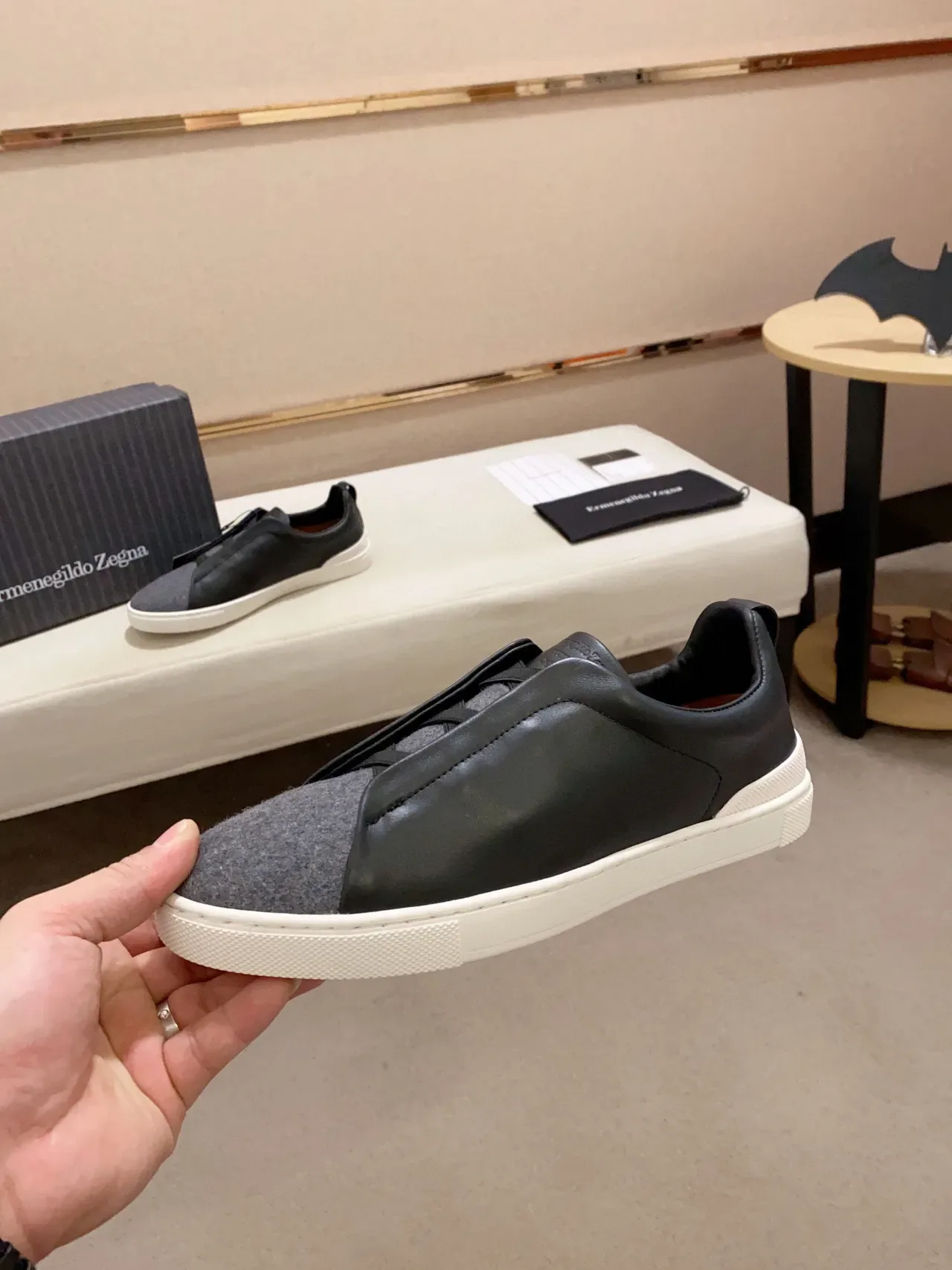 Zegna 两色皮革羊毛一脚穿运动鞋 9