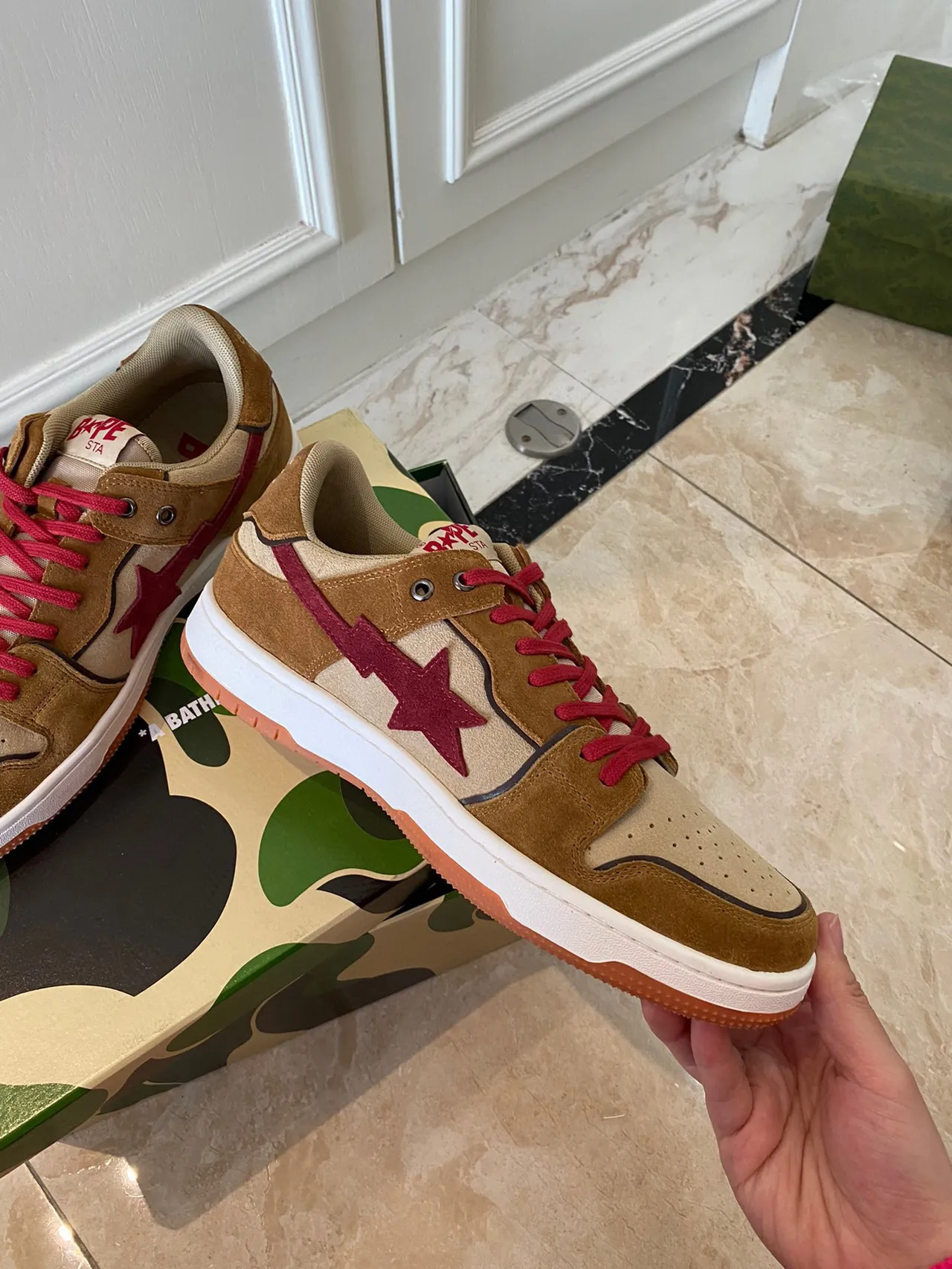 A Bathing Ape BAPE STA Tan Red Star Tênis Lifestyle 5