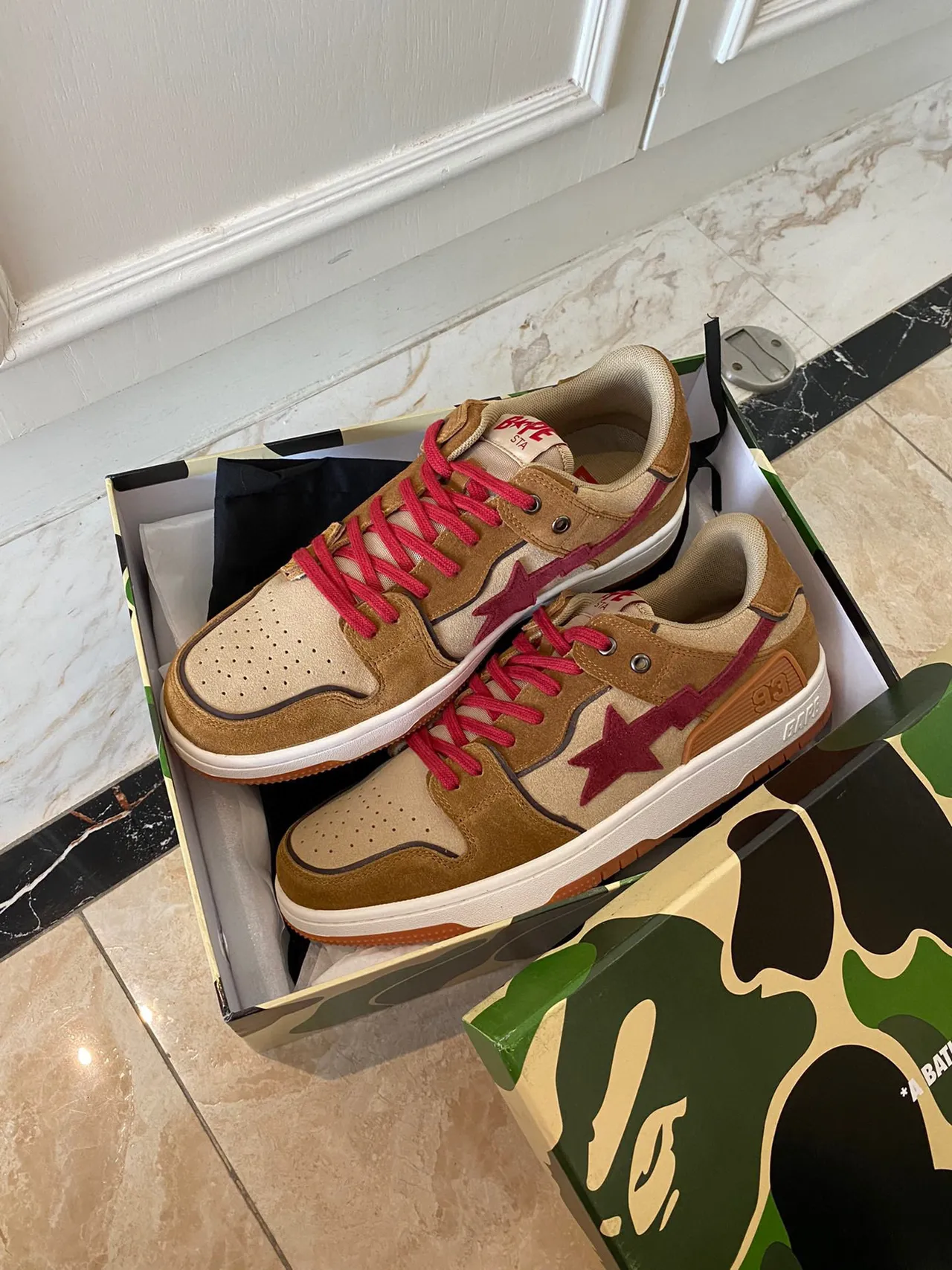 A Bathing Ape BAPE STA Tan Red Star Tênis Lifestyle 7