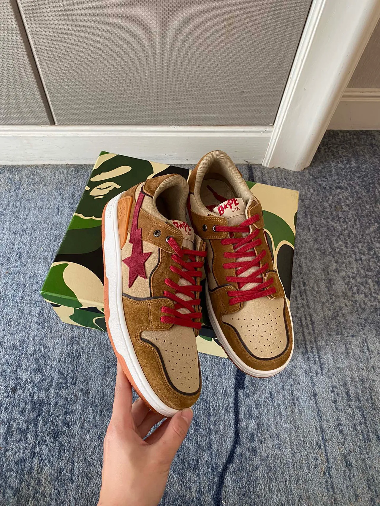 A Bathing Ape BAPE STA Tan Red Star Tênis Lifestyle 8
