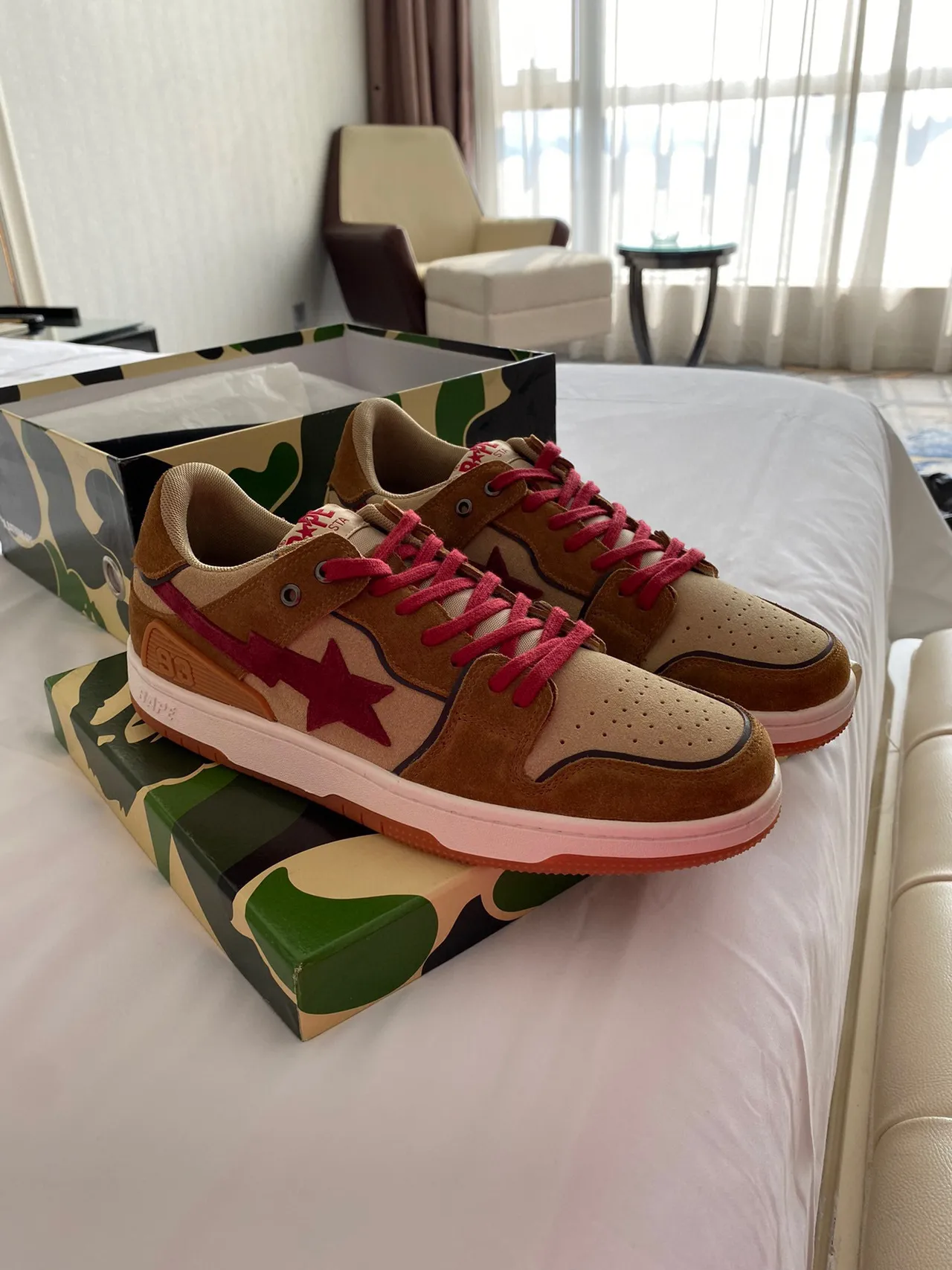 A Bathing Ape BAPE STA Tan Red Star Tênis Lifestyle 9
