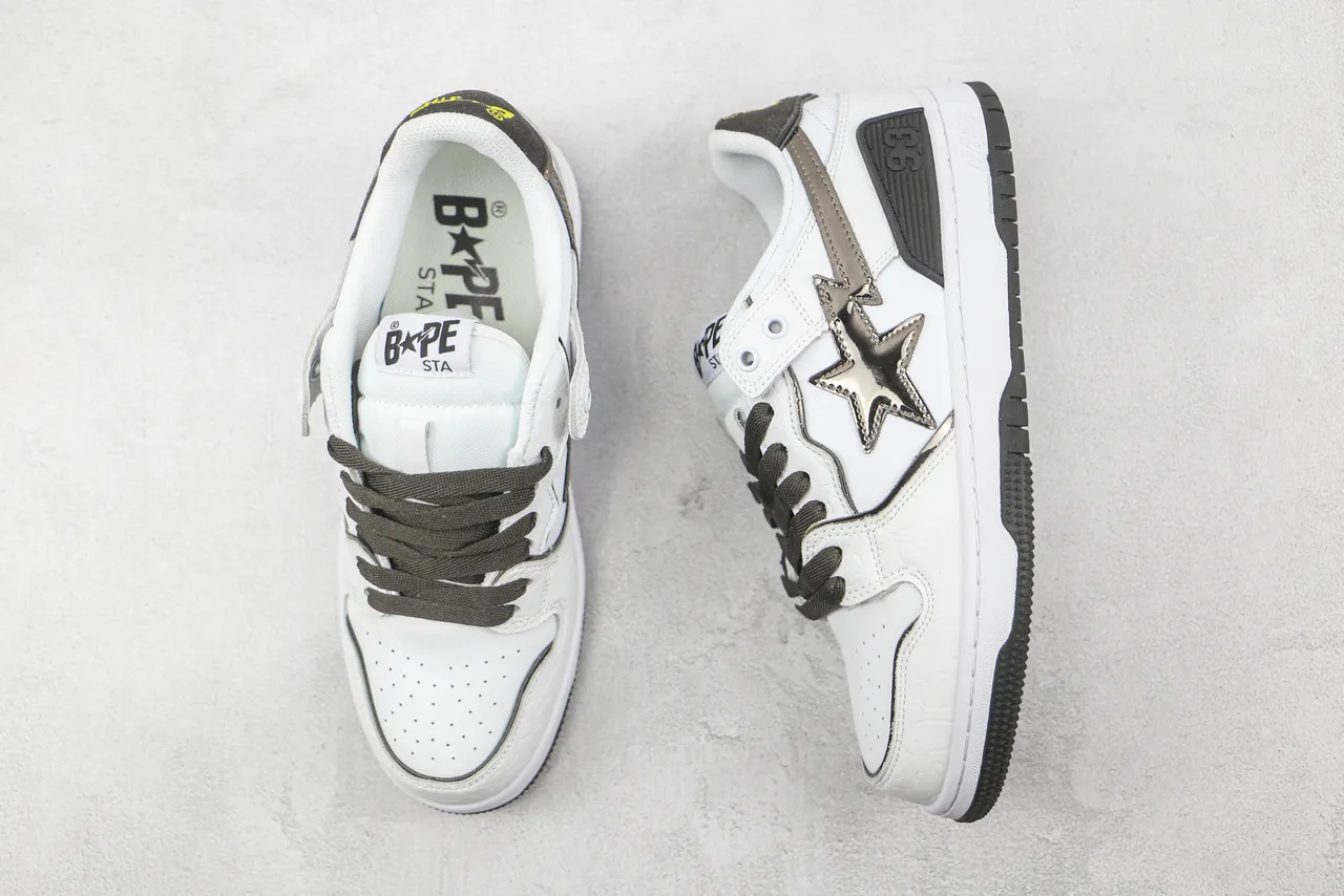 A Bathing Ape BAPE STA Zapatillas de Skateboard Blanco Negro Estrella Relámpago 3