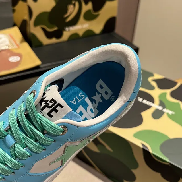 A Bathing Ape Blue Green Low-Top Star-Logo Side Panel Lifestyle Sneakers 3