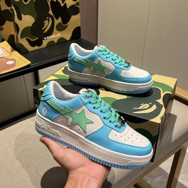 A Bathing Ape Blue Green Low-Top Star-Logo Side Panel Lifestyle Sneakers 5