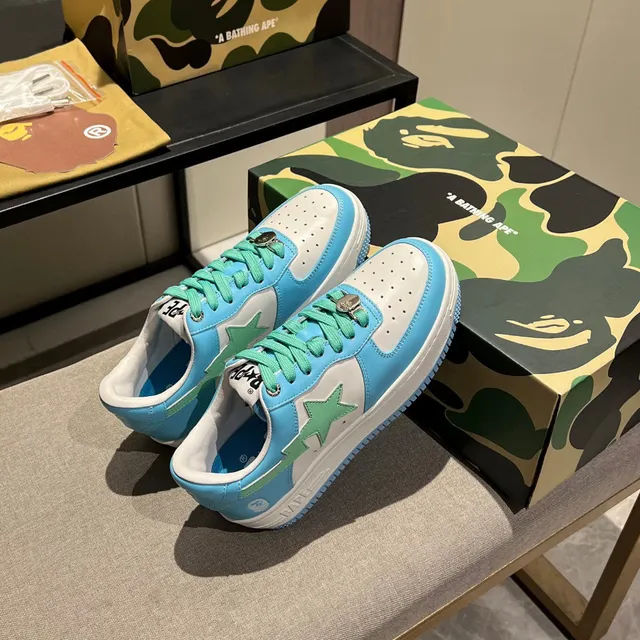 A Bathing Ape Blue Green Low-Top Star-Logo Side Panel Lifestyle Sneakers 6