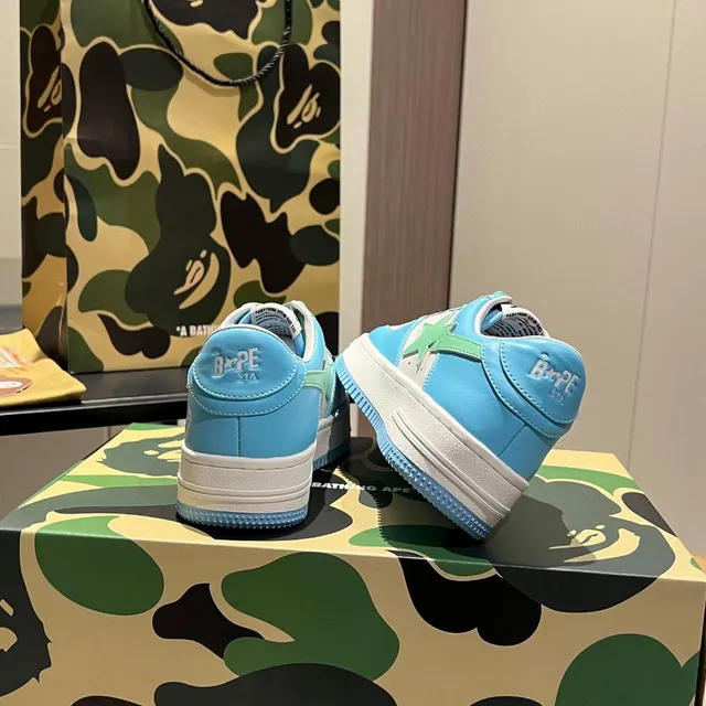A Bathing Ape Blue Green Low-Top Star-Logo Side Panel Lifestyle Sneakers 7