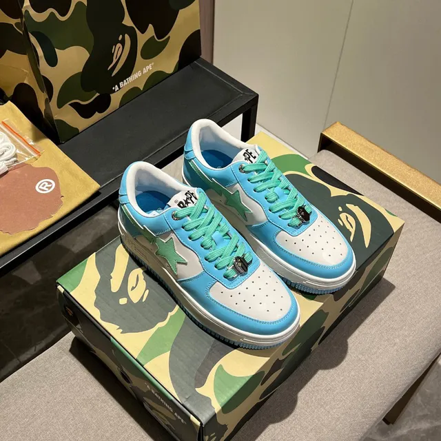 A Bathing Ape Blue Green Low-Top Star-Logo Side Panel Lifestyle Sneakers 8