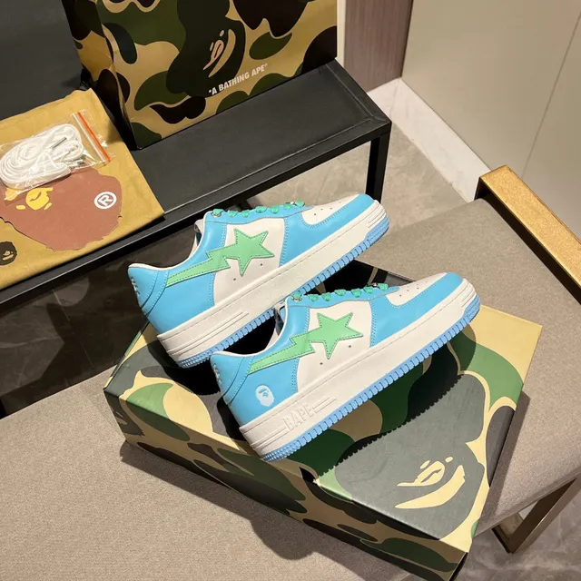 A Bathing Ape Blue Green Low-Top Star-Logo Side Panel Lifestyle Sneakers 9