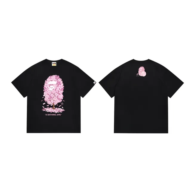 Camiseta negra A Bathing Ape con gráfico de mono flor de cerezo 3
