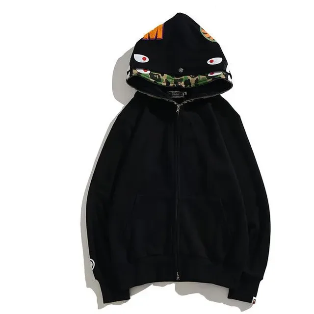 A Bathing Ape Shark काला भूरा फुल जिप हूडी 3