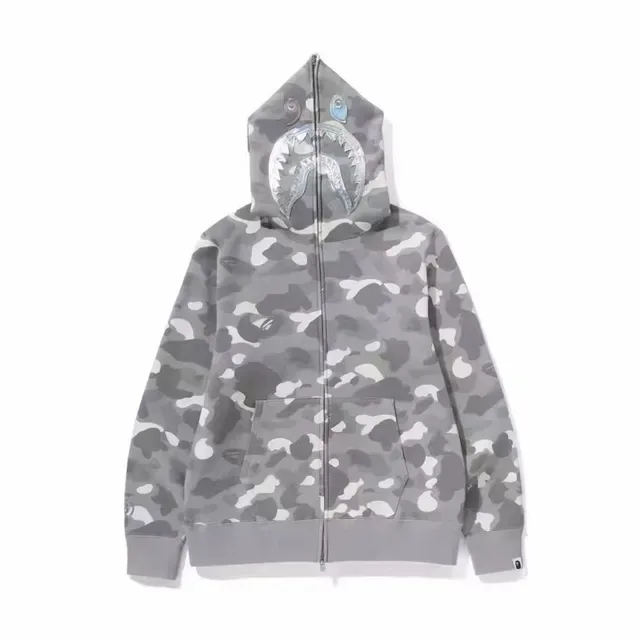 هودي A Bathing Ape Shark أسود أبيض سحاب كامل 6