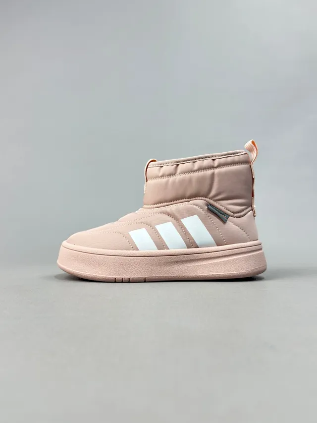 Adidas Botas de nieve beige y negro con forro acolchado y acolchado superior de altura de tobillo 14